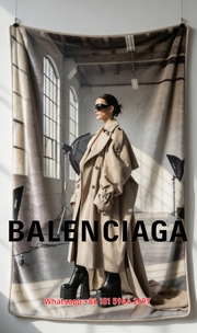 Balenciaga Oversized Trench Coat Flannel Throw Blanket for Sofa Couch Wall Decor BA113